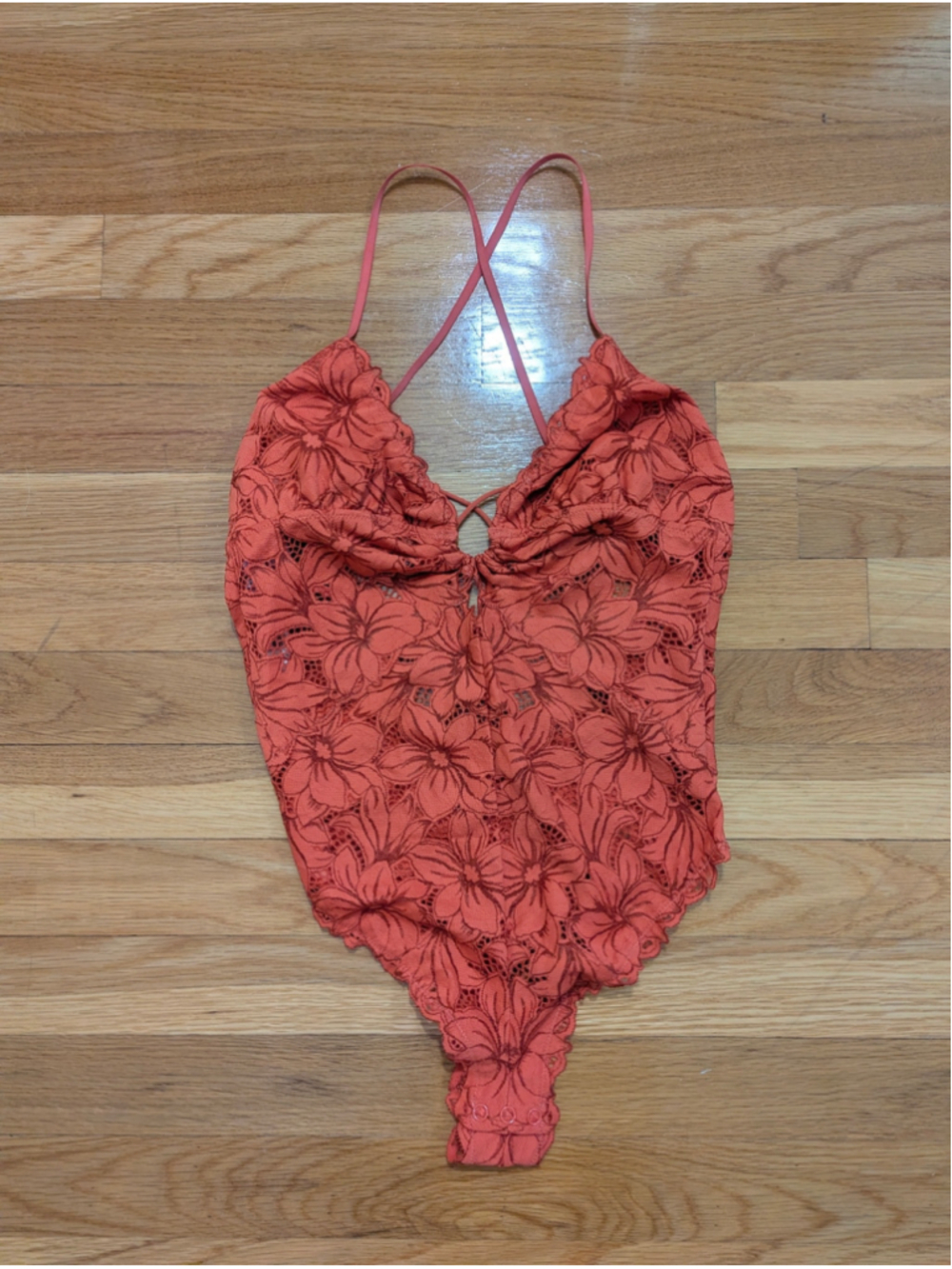 Aerie NWT Beach Daze Lace Bodysuit Coral Smsll - Picture 3 of 9